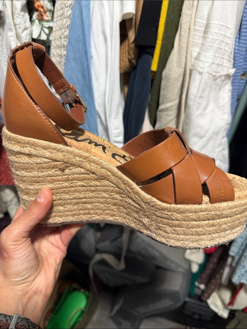 Sam Edelman Cognac Woven Espadrille Wedge Sandals